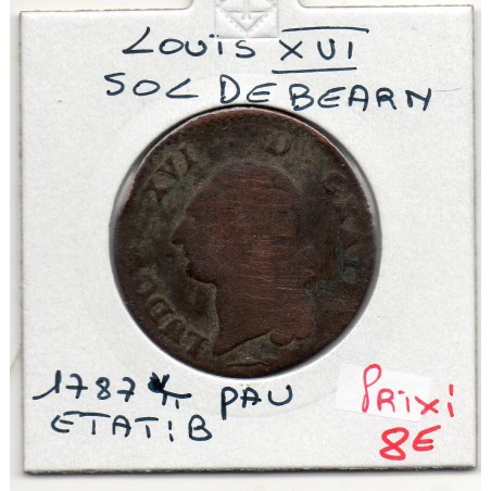 Sol de Bearn 1787 Pau B Louis XVI pièce de monnaie royale