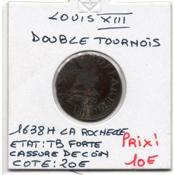 Double Tounois 1638 H La rochelle TB Louis XIII pièce de monnaie royale