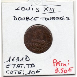 Double Tounois 1631 D Lyon TB- Louis XIII pièce de monnaie royale