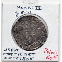 1/4 ou quart d'Ecu Croix de Face Nantes Henri III  (1587 T) pièce de monnaie royale