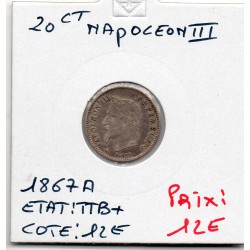 20 centimes Napoléon III tête laurée 1867 A Paris TTB+, France pièce de monnaie