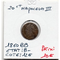 20 centimes Napoléon III tête nue 1860 BB Strasbourg B-, France pièce de monnaie