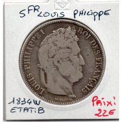 5 francs Louis Philippe 1834 W Lille B, France pièce de monnaie
