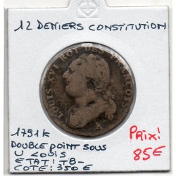 12 denier Constitution Louis XVI 1791 K Bordeaux double point TB-, France pièce de monnaie