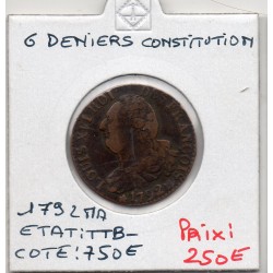 6 deniers Constitution Louis XVI 1792 MA MArseille TTB-,  Gad 8 France pièce de monnaie