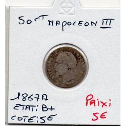 50 centimes Napoléon III tête laurée 1867 A Paris B+, France pièce de monnaie