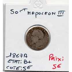 50 centimes Napoléon III tête laurée 1867 A Paris B+, France pièce de monnaie