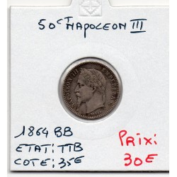 50 centimes Napoléon III tête laurée 1864 BB Strasbourg TTB, France pièce de monnaie