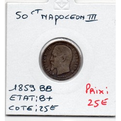 50 centimes Napoléon III tête nue 1859 BB Strasbourg B+, France pièce de monnaie