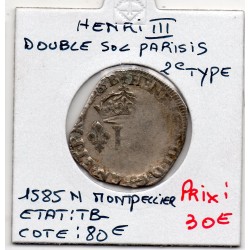 Double sol Parisis 2eme type 1585 N Montpellier Henri III pièce de monnaie royale