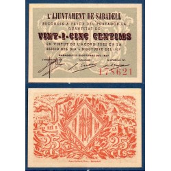 Espagne Sabadell Pick N°-, Neuf Billet de banque de 25 centimos 1937
