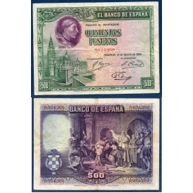 Espagne Pick N°77, TB Billet de banque de 500 pesetas 1928