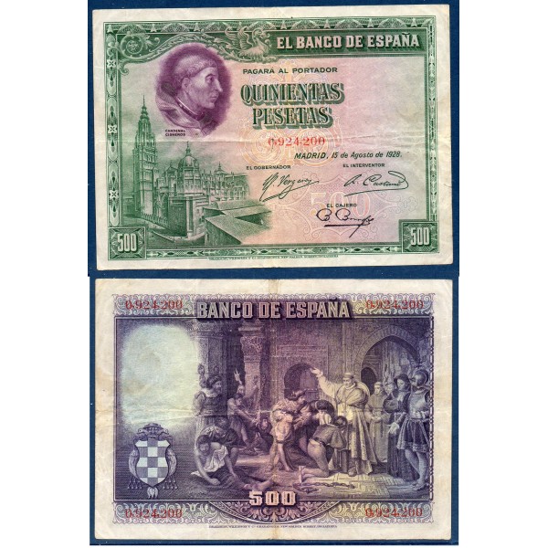 Espagne Pick N°77, TB Billet de banque de 500 pesetas 1928