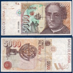 Espagne Pick N°165, TTB Billet de banque de 5000 pesetas 1992