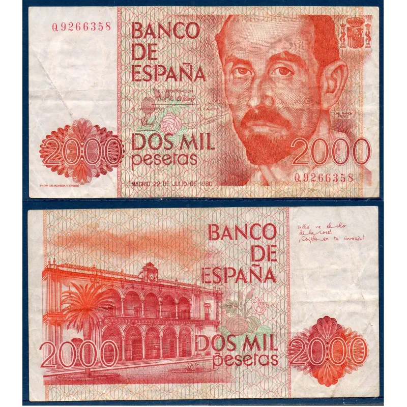 Espagne Pick N°159, TB Billet de banque de 2000 pesetas 1980 Espagne Pick N°159, TB Billet de banque de 2000 pesetas 1980