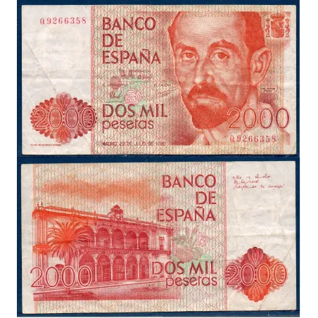 Espagne Pick N°159, TB Billet de banque de 2000 pesetas 1980
