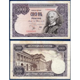 Espagne Pick N°155, TB Billet de banque de 5000 pesetas 1976