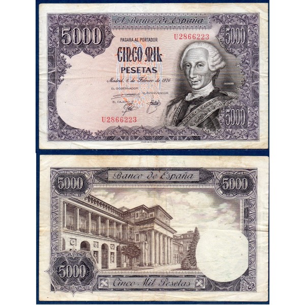 Espagne Pick N°155, TB Billet de banque de 5000 pesetas 1976