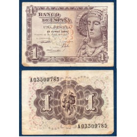 Espagne Pick N°135a, TB Billet de banque de 1 peseta 1943