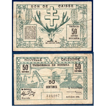 Nouvelle Calédonie Pick N°54, TB Billet de banque de 50 centimes 1943
