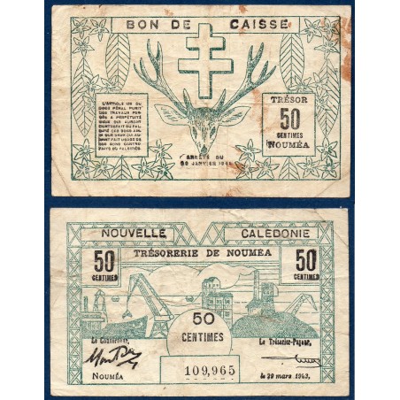 Nouvelle Calédonie Pick N°54, TB- Billet de banque de 50 centimes 1943