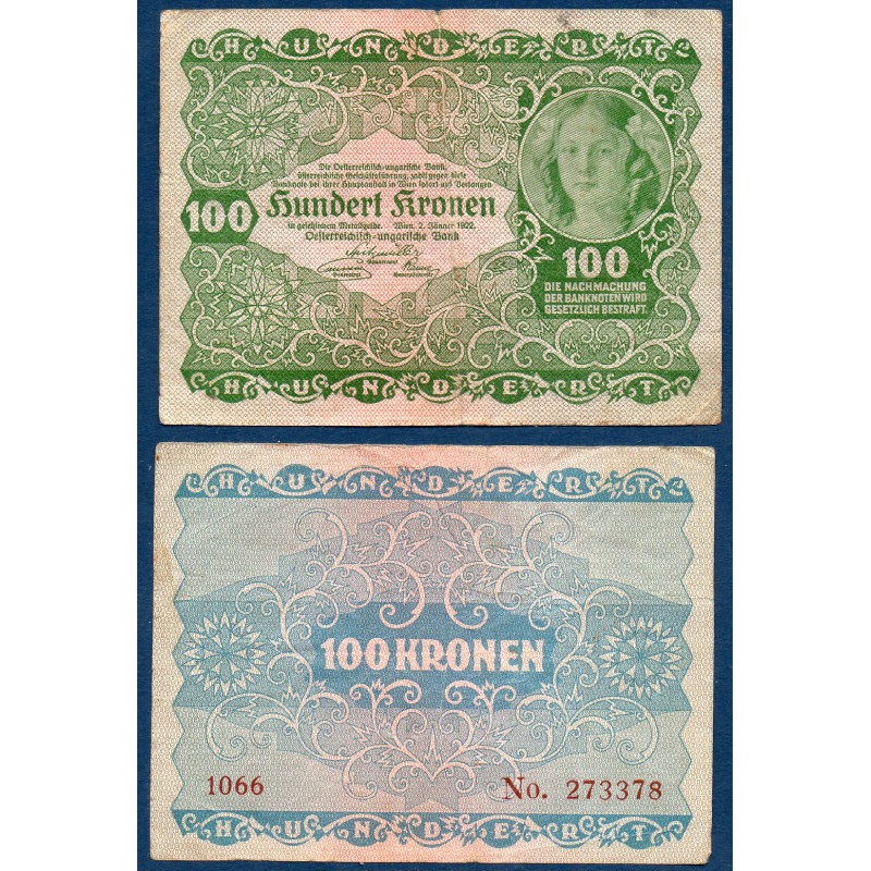 Autriche Pick N°77, TB Billet de banque de 100 Kronen 1922