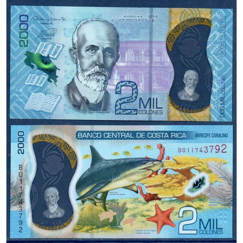 Costa Rica Pick N°281, Billet de banque de 2000 colones 2018 Costa Rica Pick N°281, Billet de banque de 2000 colones 2018