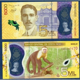 Costa Rica Pick N°282, neuf Billet de banque de 5000 colones 2018