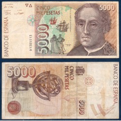 Espagne Pick N°165, TB Billet de banque de 5000 pesetas 1992