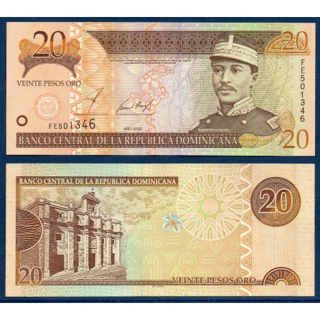 Republique Dominicaine Pick N°169b, TTB Billet de banque de 20  Pesos oro 2002