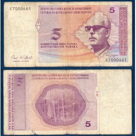Bosnie P.62a, TB Billet de 5 Mark Convertible 1998 Selimović