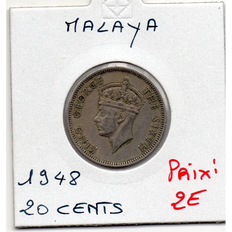 Malaya 20 cents 1948 TTB, KM 9 pièce de monnaie