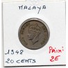 Malaya 20 cents 1948 TTB, KM 9 pièce de monnaie
