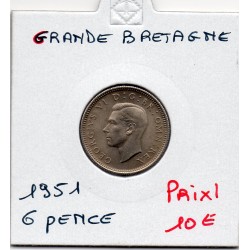 Grande Bretagne 6 pence 1951 FDC, KM 875 pièce de monnaie