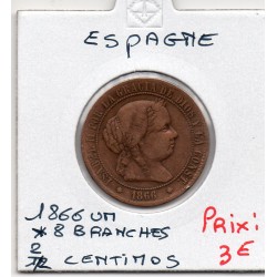 Espagne 2 1/2 centimos étoile 8 branches 1866 OM TB, KM 634.1 pièce de monnaie