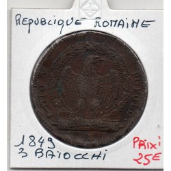 Vatican République Romaine 3 Baiocchi 1849 TTB chocs, KM 23 pièce de monnaie