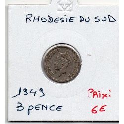 Rhodésie du sud 3 pence 1949 TTB, KM 20 pièce de monnaie