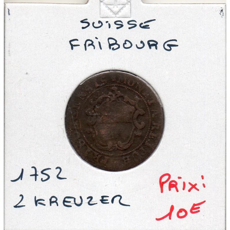 Suisse Canton Fribourg 2 kreuzer 1752 TB, KM 47 pièce de monnaie