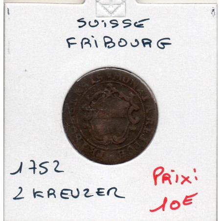 Suisse Canton Fribourg 2 kreuzer 1752 TB, KM 47 pièce de monnaie