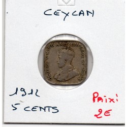 Ceylan 5 cents 1912 TB, KM 108 pièce de monnaie