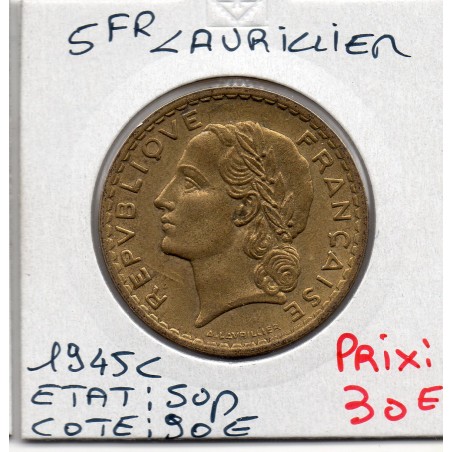 5 francs Lavrillier 1945 C Castelsarrasin SUP, France pièce de monnaie