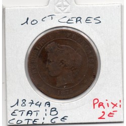 10 centimes Cérès 1874 A Paris B, France pièce de monnaie