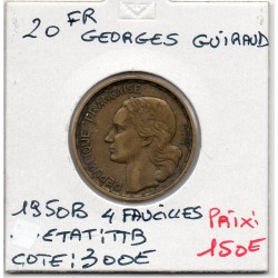 20 francs Coq Georges Guiraud 4 faucilles 1950 B TTB, France pièce de monnaie