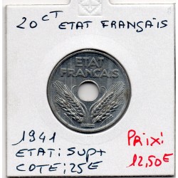Vingt centimes état Français 1941 Sup+, France pièce de monnaie
