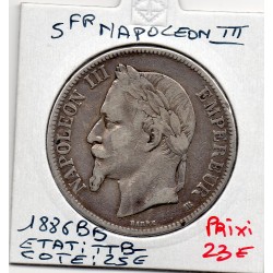 5 francs Napoléon III tête laurée 1868 BB Strasbourg TTB-, France pièce de monnaie
