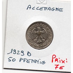 Allemagne 50 reichspfennig 1929 D, Sup KM 49 pièce de monnaie