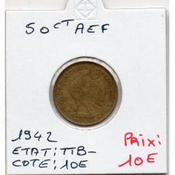 AEF Afrique Equatoriale Française 50 centimes 1942 TTB-, Lec 8 pièce de monnaie