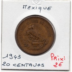 Mexique 20 centavos 1943 TTB, KM 439 pièce de monnaie