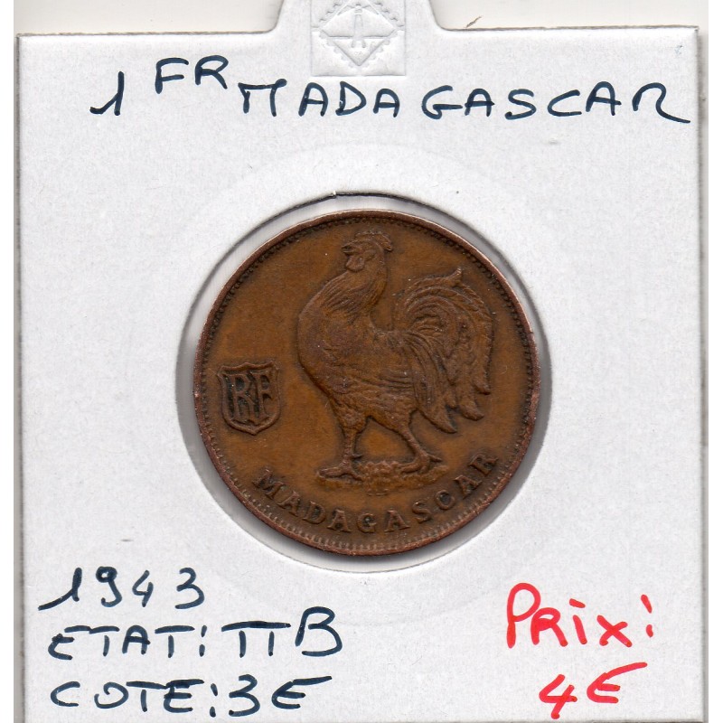 Madagascar 1 franc 1943 TTB, Lec 94 pièce de monnaie
