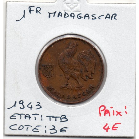 Madagascar 1 franc 1943 TTB, Lec 94 pièce de monnaie